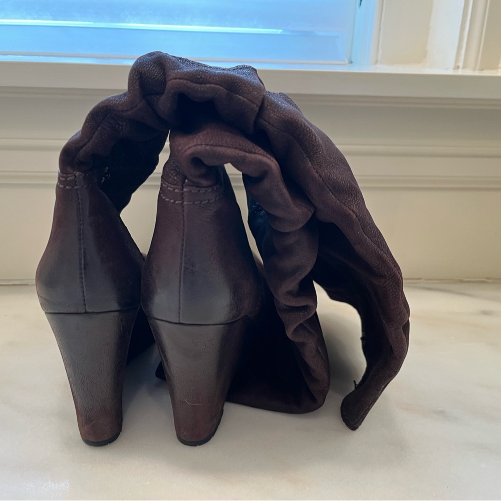 Dark Brown Prada Knee High Wedge Boots Size 9 US EU 39 Nubuk/Suede MINT Rusched - Picture 10 of 10